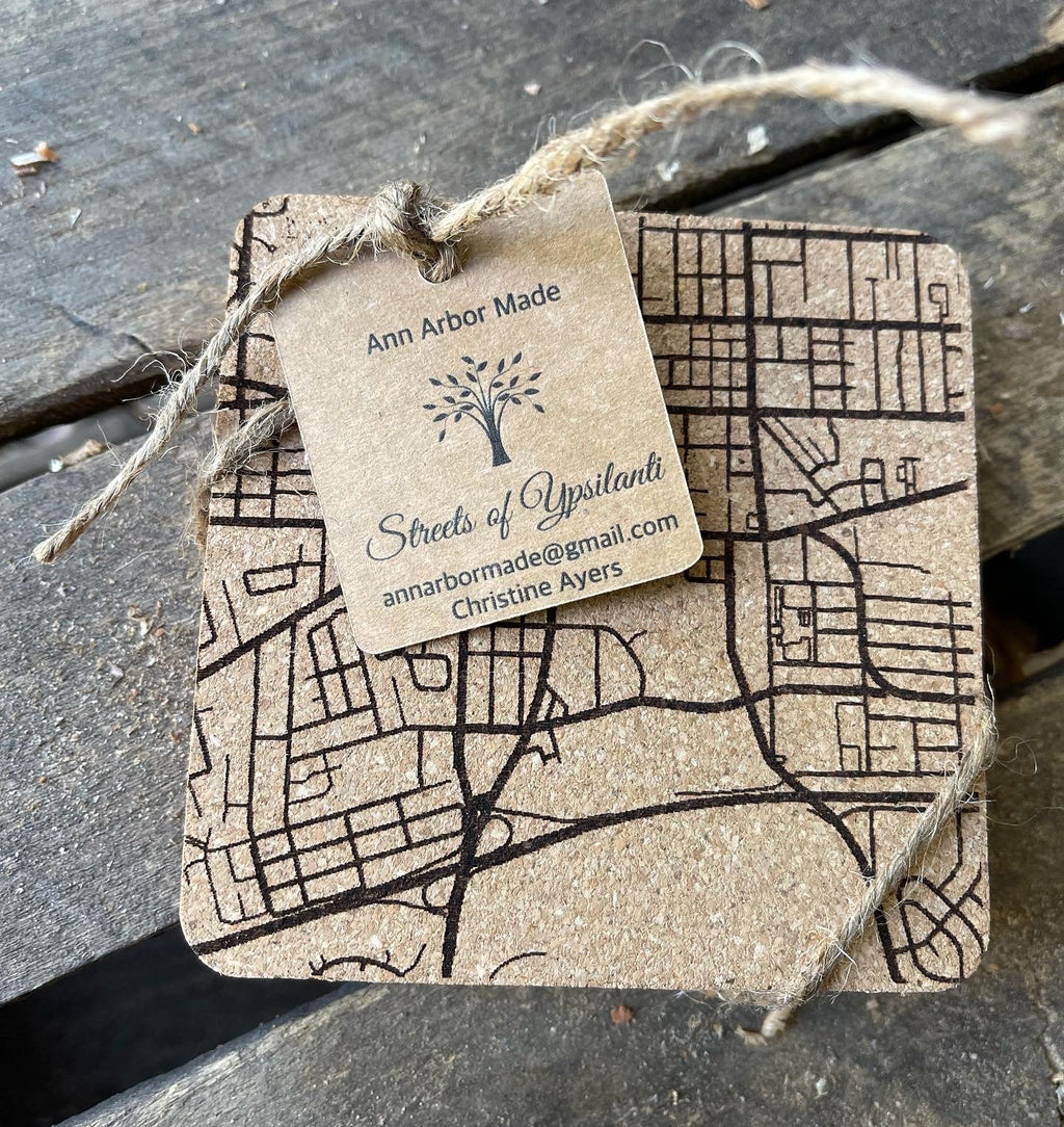 Streets of Ypsilanti Cork Coasters | Laser Engraved Set of 4