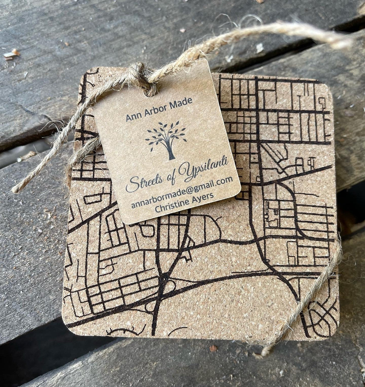 Streets of Ypsilanti Cork Coasters | Laser Engraved Set of 4