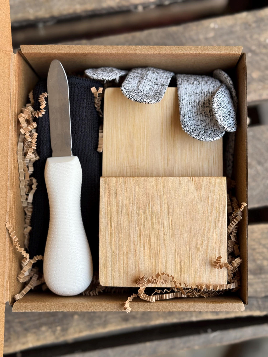 Personalized Oyster Shucking Clamp Kit | Knife, Clamp, Glove & Towel