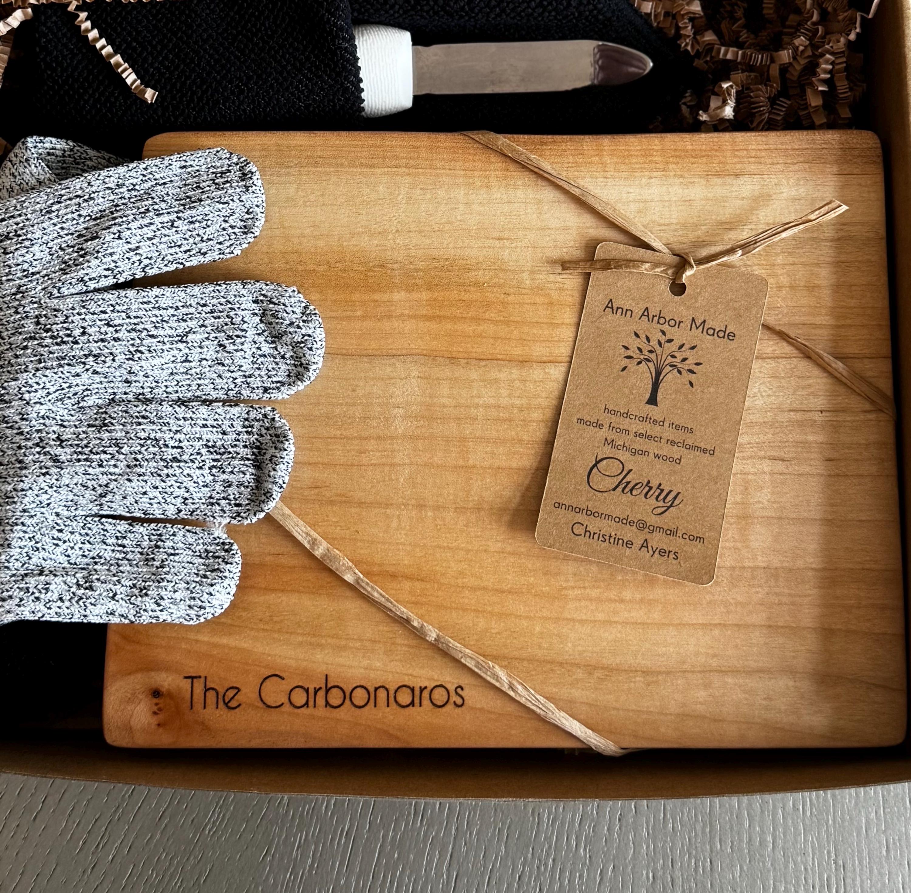 Personalized Oyster Shucking Kit, Knife, Glove, Towel, Ann Arbor Board