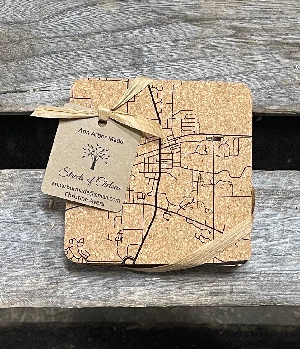 Streets of Chelsea Cork Coasters | Laser Engraved Set of 4
