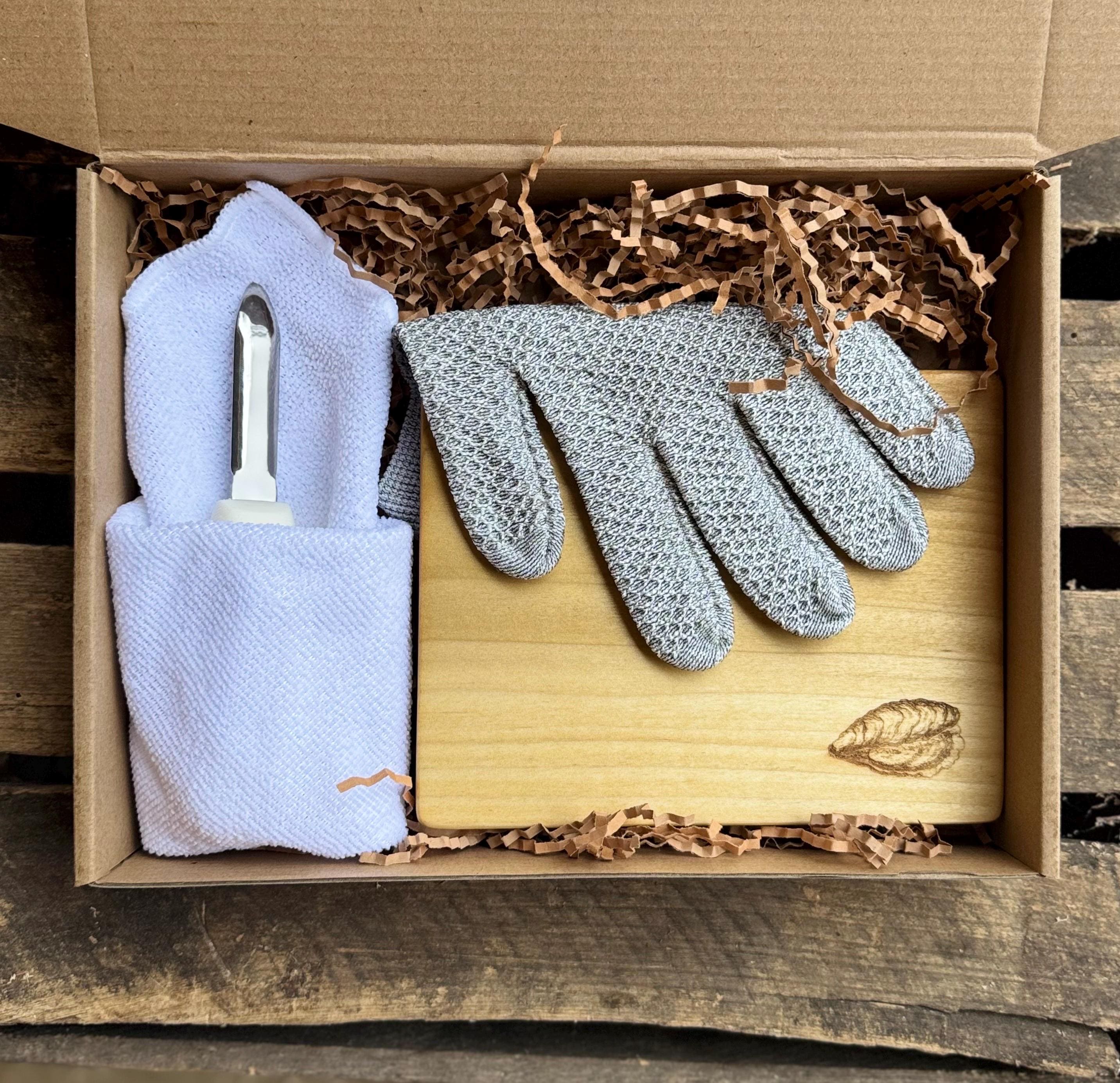 Oyster Shucking Kit with Knife, Glove, Towel, Ann Arbor Made Board