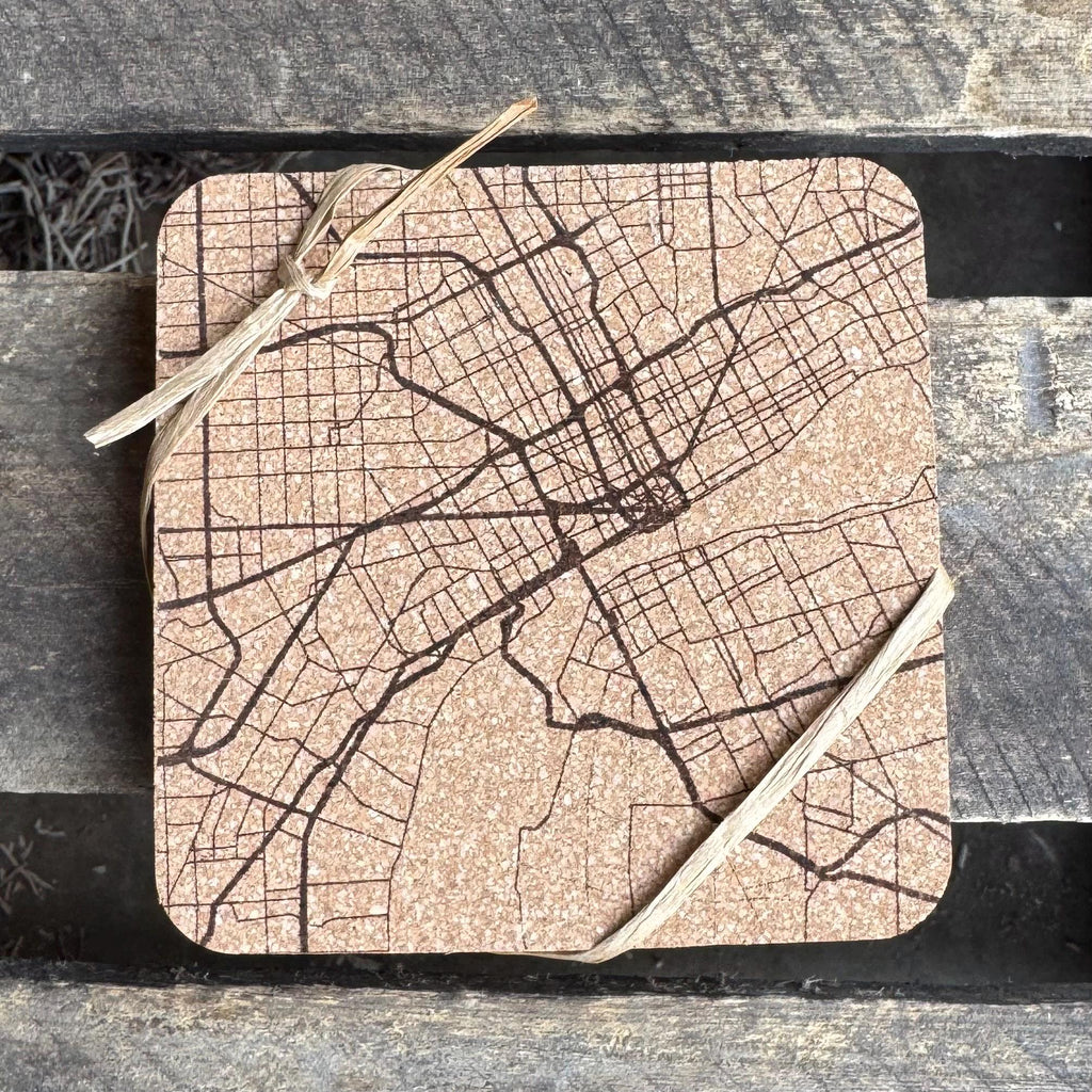 Streets of Detroit Cork Coasters | Laser Engraved Set of 4