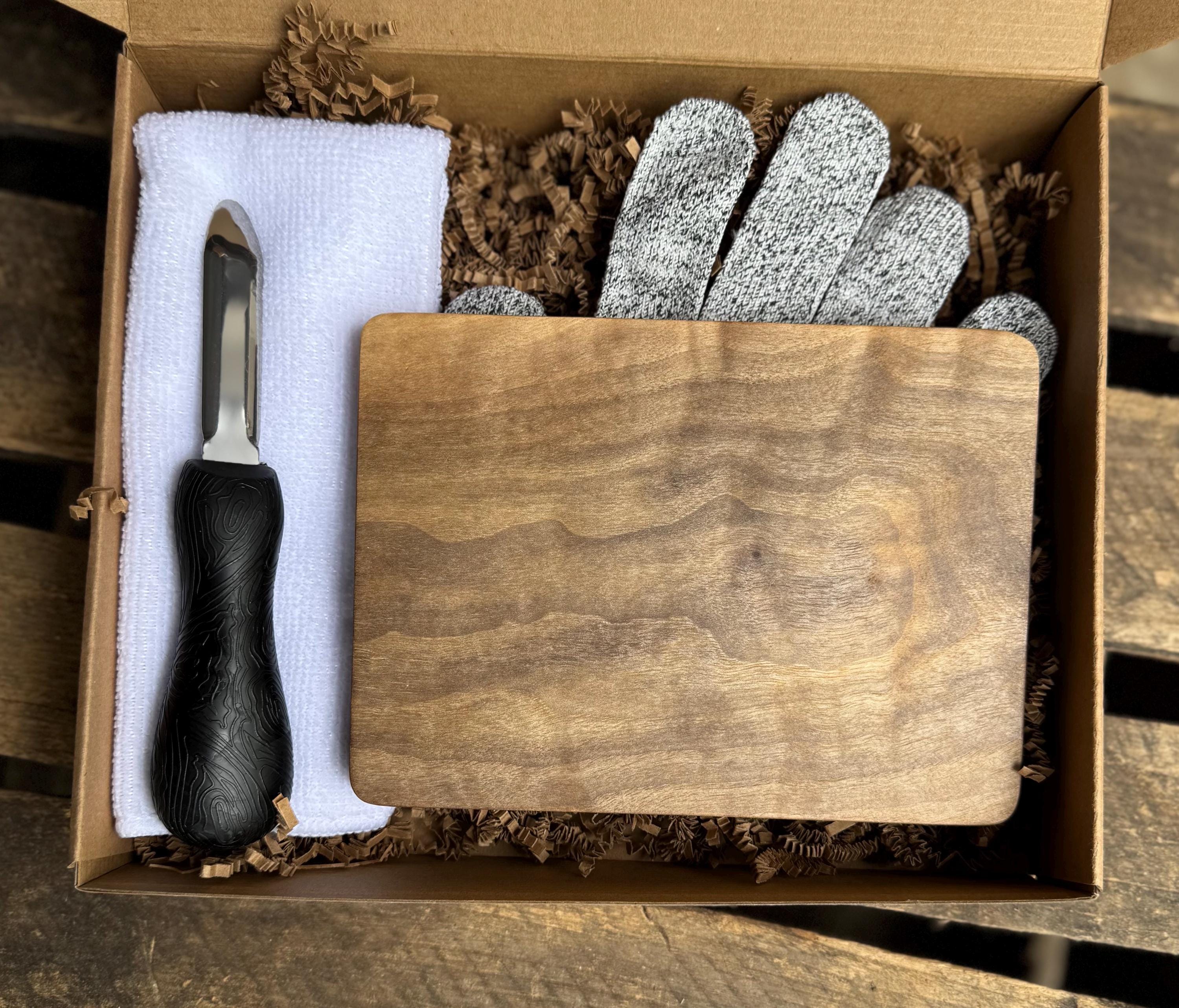 Oyster Shucking Kit with Knife, Glove, Towel, Ann Arbor Made Board