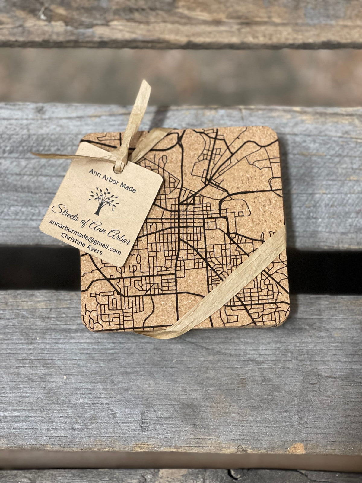 Streets of Ann Arbor Cork Coasters | Laser Engraved Set of 4