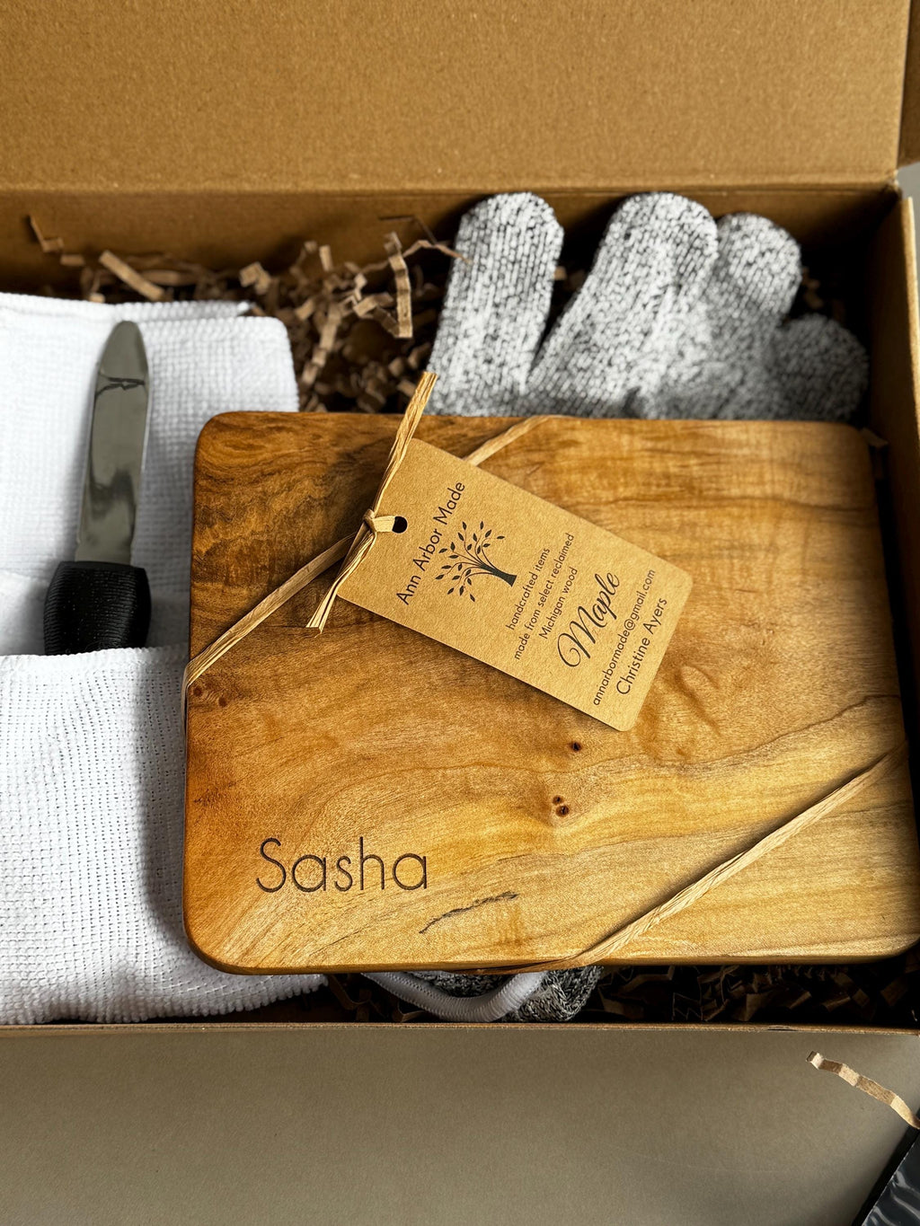 Personalized Oyster Shucking Kit | Knife, Glove, Towel & Handmade Board
