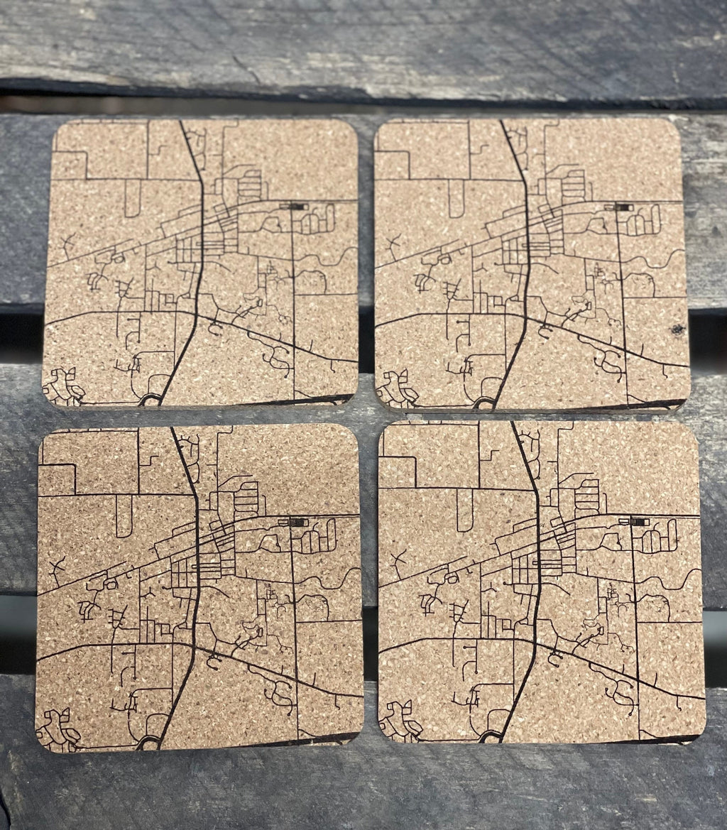 Streets of Chelsea Cork Coasters | Laser Engraved Set of 4