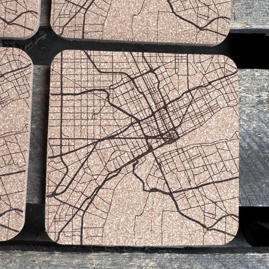 Streets of Detroit Cork Coasters | Laser Engraved Set of 4